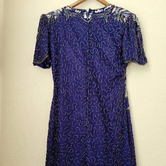 VINTAGE Beaded Sequin Royal Blue Dress - Picture 7 of 8
